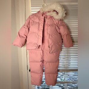 Pink Puffer Snowsuit with Faux Fur Hood